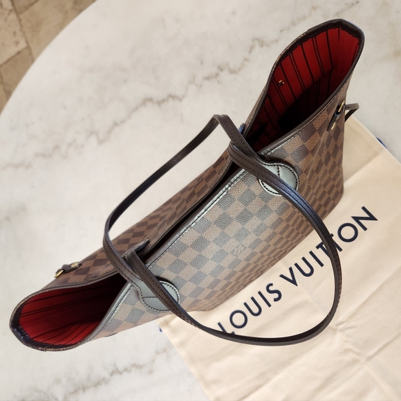 Louis Vuitton Neverfull MM Damier Ebene Tote Bag Cherry Red 🍒 Interior - Picture 8 of 14